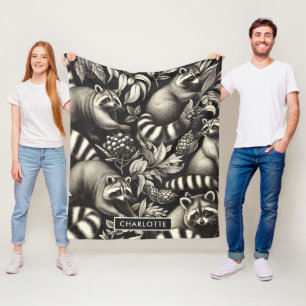 Cute Vintage Racoon Seamless Fleecefilt