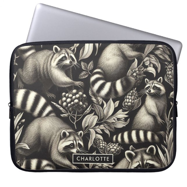 Cute Vintage Racoon Seamless Laptop Fodral (Framsidan)