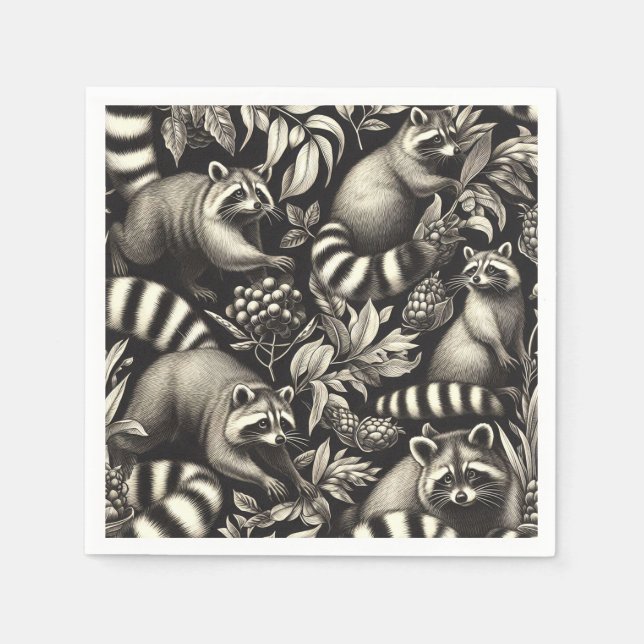 Cute Vintage Racoon Seamless Pappersservett (Framsidan)