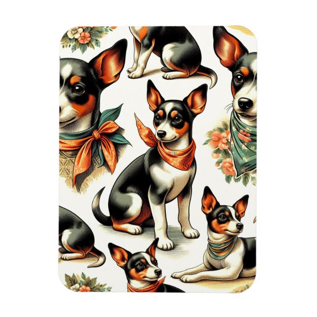 Cute Vintage Råtta Terrier, sömlös Magnet (Vertikal)