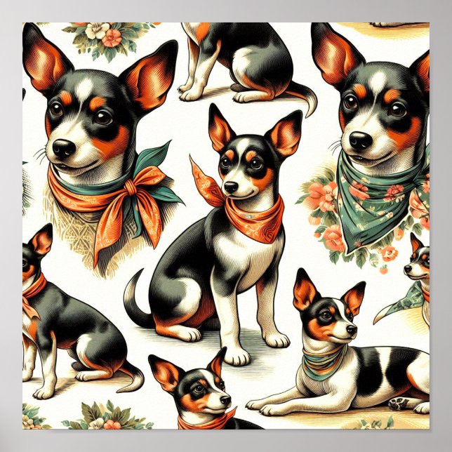Cute Vintage Råtta Terrier, sömlös Poster (Framsidan)