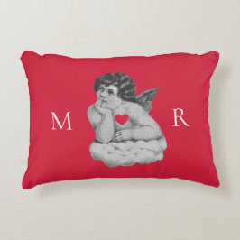 Cute Vintage Red White Cherub Angel Initialer Prydnadskudde