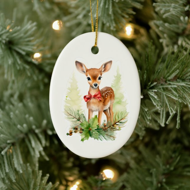 Cute Vintage Reindeer Julgransprydnad Keramik (Träd)