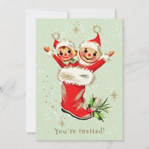 Cute Vintage Retro Elves Sage jul Party Inbjudningar