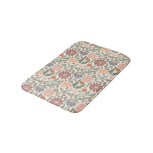 Cute Vintage Retro Flowers Bath Mat Badrumsmatta (Vinklad)