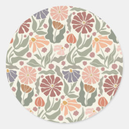 Cute Vintage Retro Flowers Classic Round Sticker Runt Klistermärke