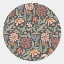 Cute Vintage Retro Flowers Classic Round Sticker Runt Klistermärke
