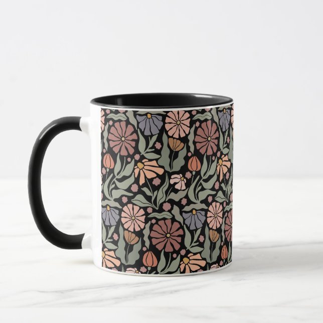 Cute Vintage Retro Flowers Coffee Mugg (Vänster)