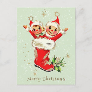 Cute Vintage Retro-julhelgen Sage Grönt Helg Vykort