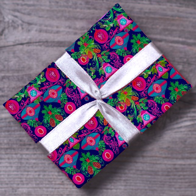 Cute vintage rosa blue jul-prydnadsföremål presentpapper (Skapare uppladdad)