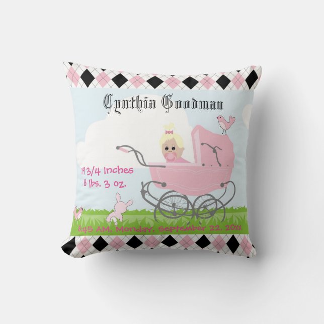 Cute Vintage Rosa Flicka Carriage Kudde (Framsida)