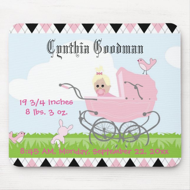 Cute Vintage Rosa Flicka Carriage Musmatta (Framsidan)