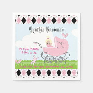 Cute Vintage Rosa Flicka Carriage Pappersservett