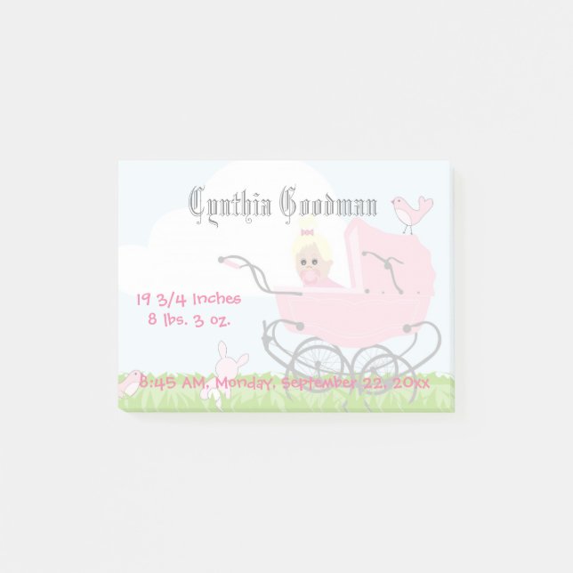Cute Vintage Rosa Flicka Carriage Post-it Block (Framsida)