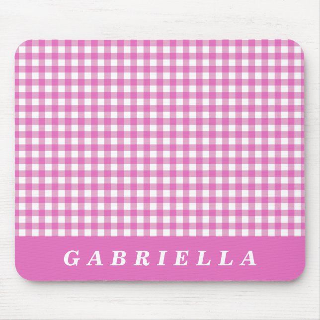 Cute Vintage Rosa Gingham Play Personlig Musmatta (Framsidan)