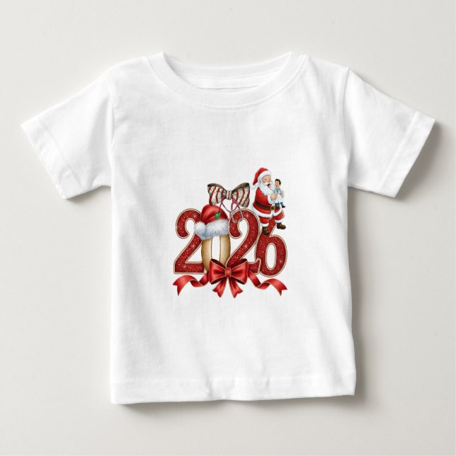 Cute Vintage Santa Christmas 2026 Baby T-Shirt (Framsida)
