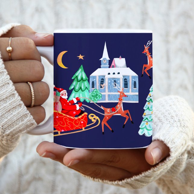 Cute Vintage Santa God Village Kaffemugg (Cute Vintage Santa Christmas Nordic Village Coffee Mug)
