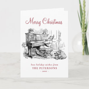 Cute Vintage Santa med Piano och Kids Kort