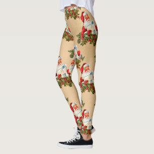 Cute vintage Santa mönster, jul Leggings