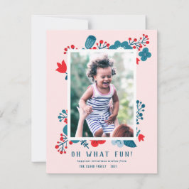 Cute Vintage Scandinavian Blommigt julfoto Julkort