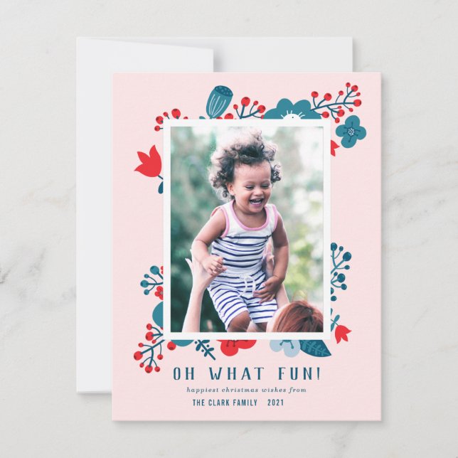 Cute Vintage Scandinavian Blommigt julfoto Julkort (Framsida)