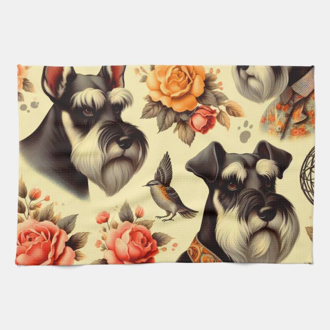 Cute Vintage Schnauzer Kökshandduk (Horisontell)