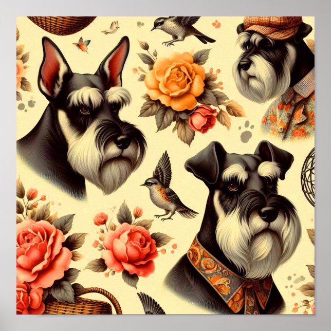 Cute Vintage Schnauzer Poster (Framsidan)