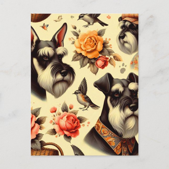 Cute Vintage Schnauzer Vykort (Framsida)