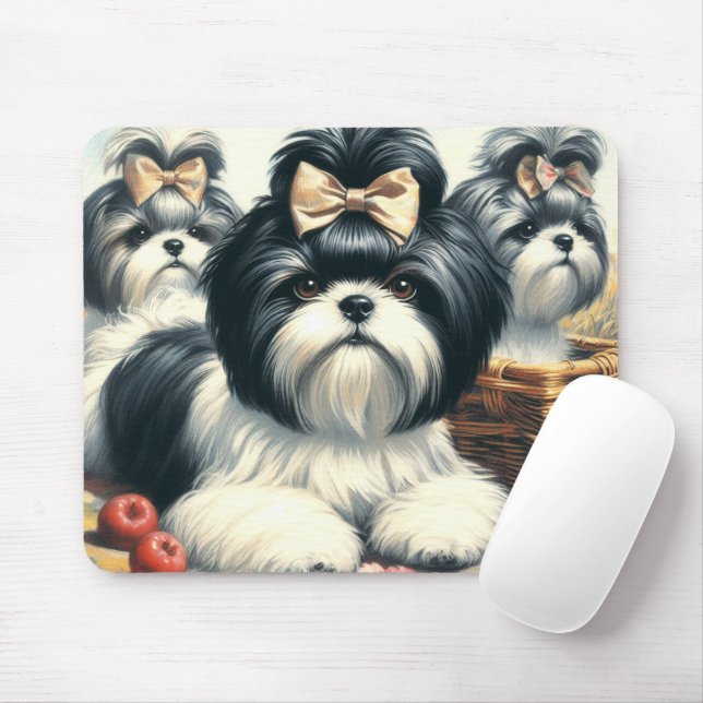 Cute Vintage Shih-Tzu-målning Musmatta (Med mus)