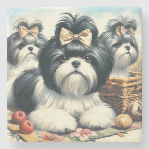 Cute Vintage Shih-Tzu-målning Stenunderlägg