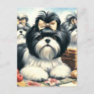 Cute Vintage Shih-Tzu-målning Vykort