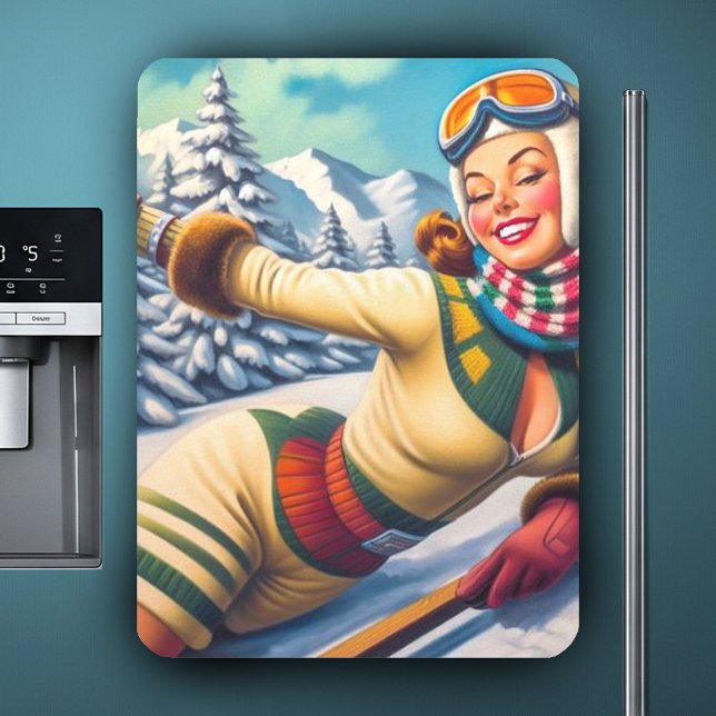 Cute Vintage Ski Pin-Up Magnet (Skapare uppladdad)