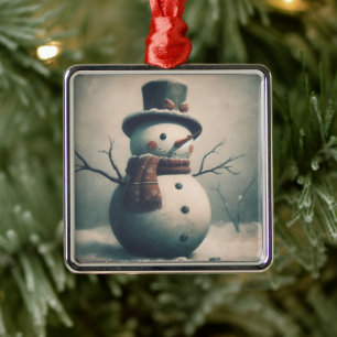 Cute Vintage Snögubbe för Snowy-jul Julgransprydnad Metall