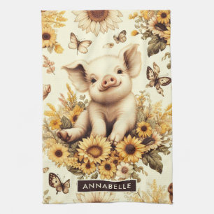 Cute Vintage Solros Gris Mönster Kökshandduk
