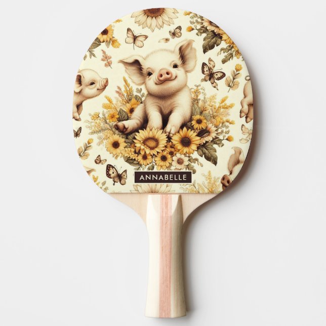 Cute Vintage Solros Gris Mönster Pingisracket (Framsidan)