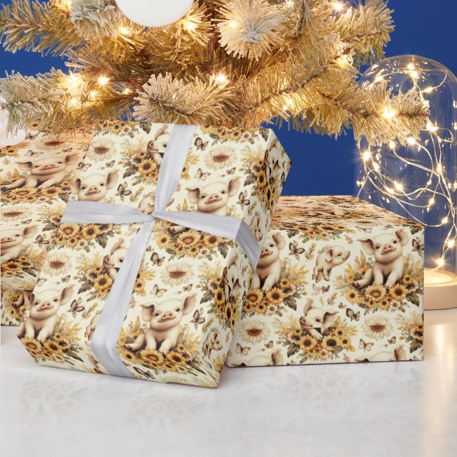 Cute Vintage Solros Gris Mönster Presentpapper (Helgdagar)