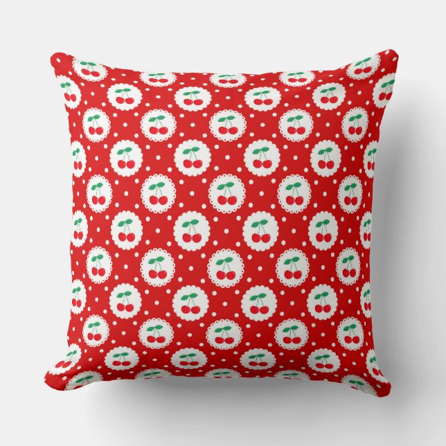 Cute Vintage, sommarkörsbär på Bright Red Kudde (Framsida)