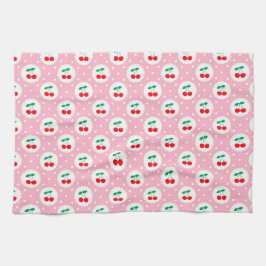 Cute Vintage, sommarkörsbär på Ljusa rosa Kökshandduk