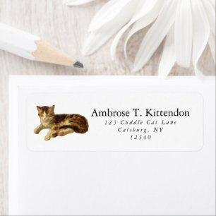Cute Vintage Sömnig Nap Brown och White Tabby katt Returadress Etikett