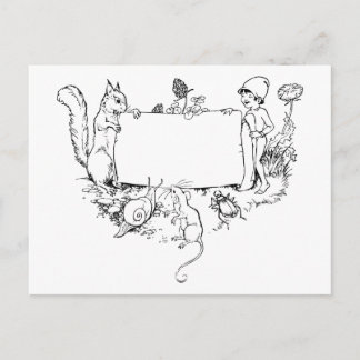 Cute Vintage Squirrel Snigel Kryp Wildlife Gräns Vykort
