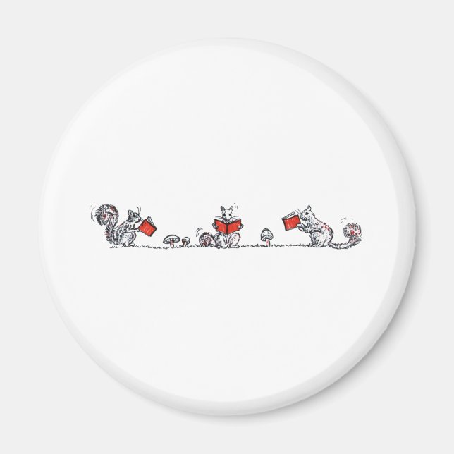 Cute Vintage Squirreles Reading Bokar Magnet (Framsidan)