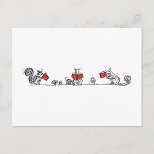 Cute Vintage Squirreles Reading Bokar Vykort