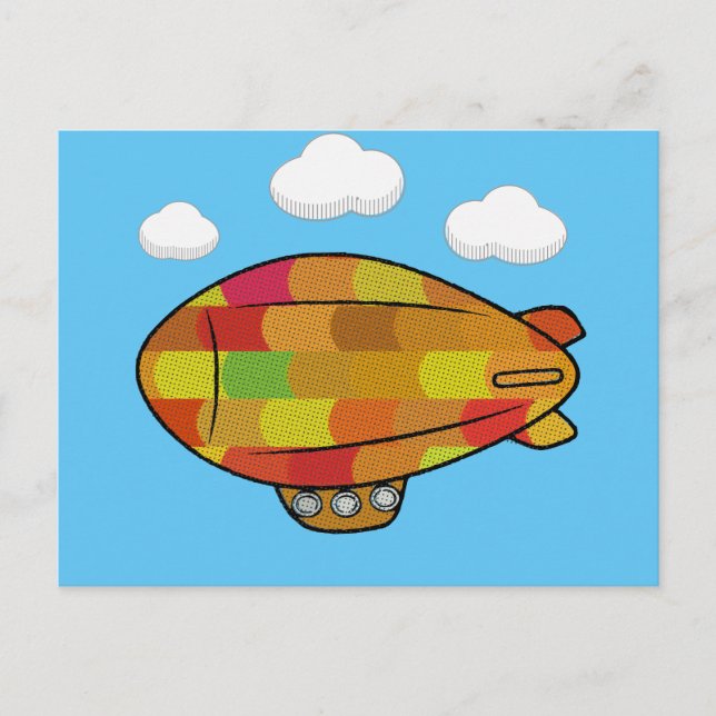 Cute Vintage Stil Blimp Balloon Teckning Vykort (Framsida)