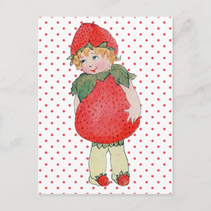 Cute Vintage Strawberry Girl Vykort