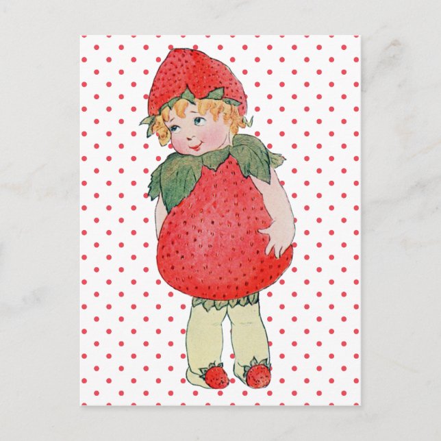 Cute Vintage Strawberry Girl Vykort (Framsida)
