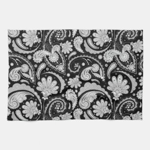 Cute vintage svartvit paisley mönster kökshandduk
