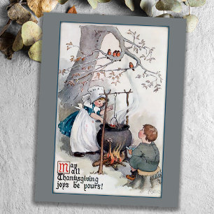 Cute Vintage Thanksgiving Children Helg Vykort