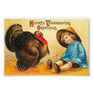 Cute Vintage Thanksgiving Hälsning Fototryck