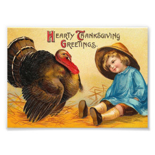 Cute Vintage Thanksgiving Hälsning Fototryck
