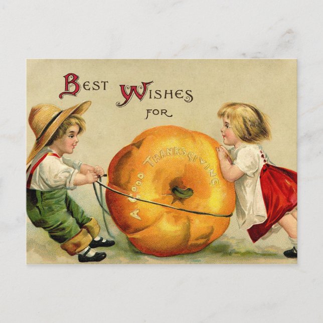 Cute Vintage Thanksgiving Hälsning Helg Vykort (Framsida)